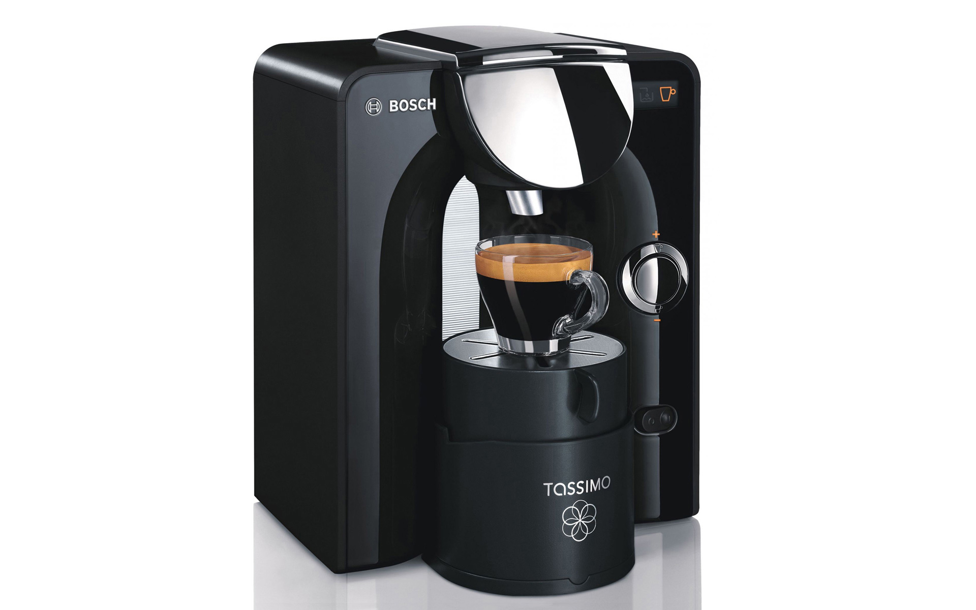 Bosch Tassimo TAS55: black model with small cup of espresso